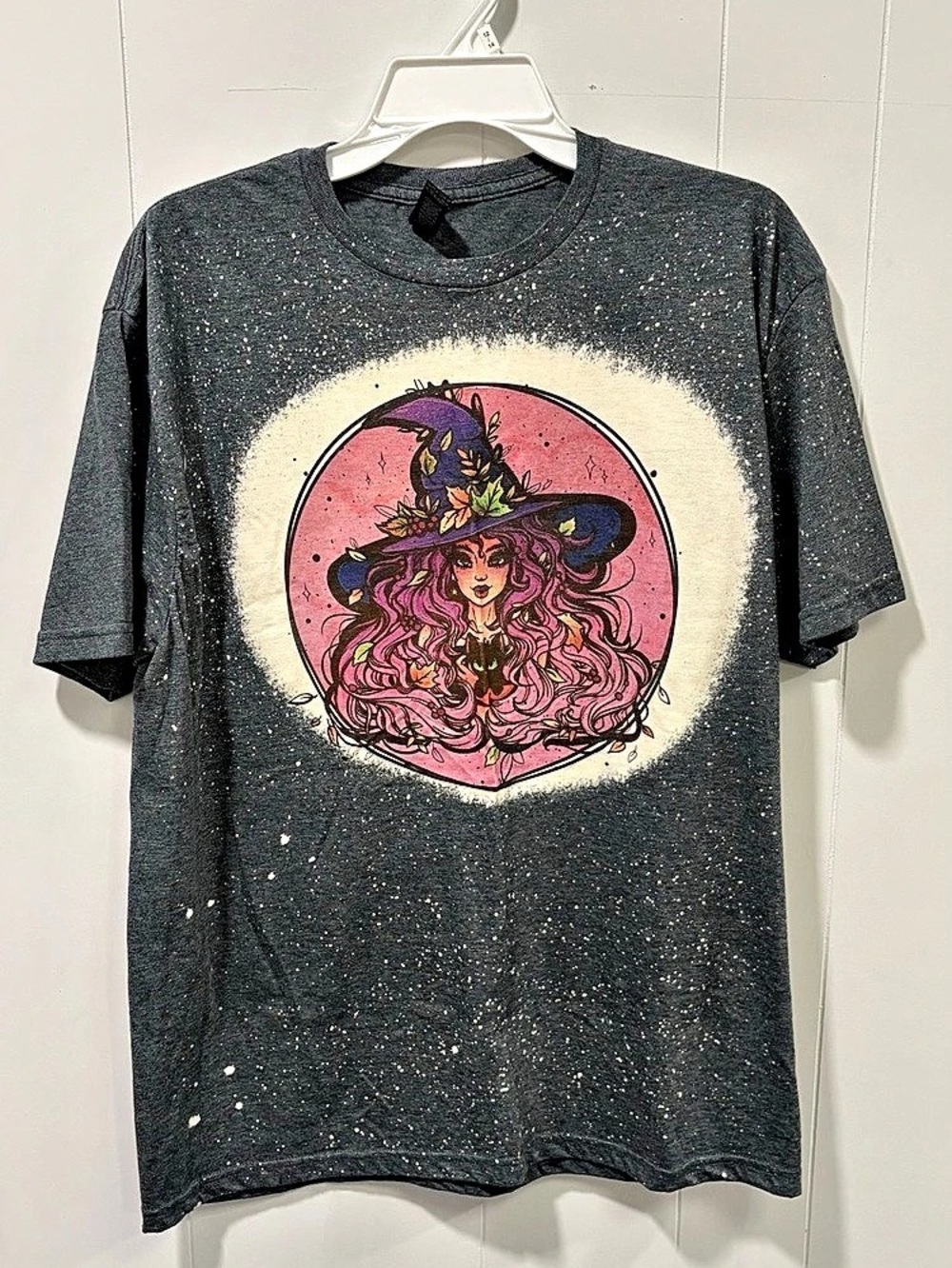 Witch Black Cat Pink Hair Bleached Graphic T-Shirt Halloween Spooky Fall